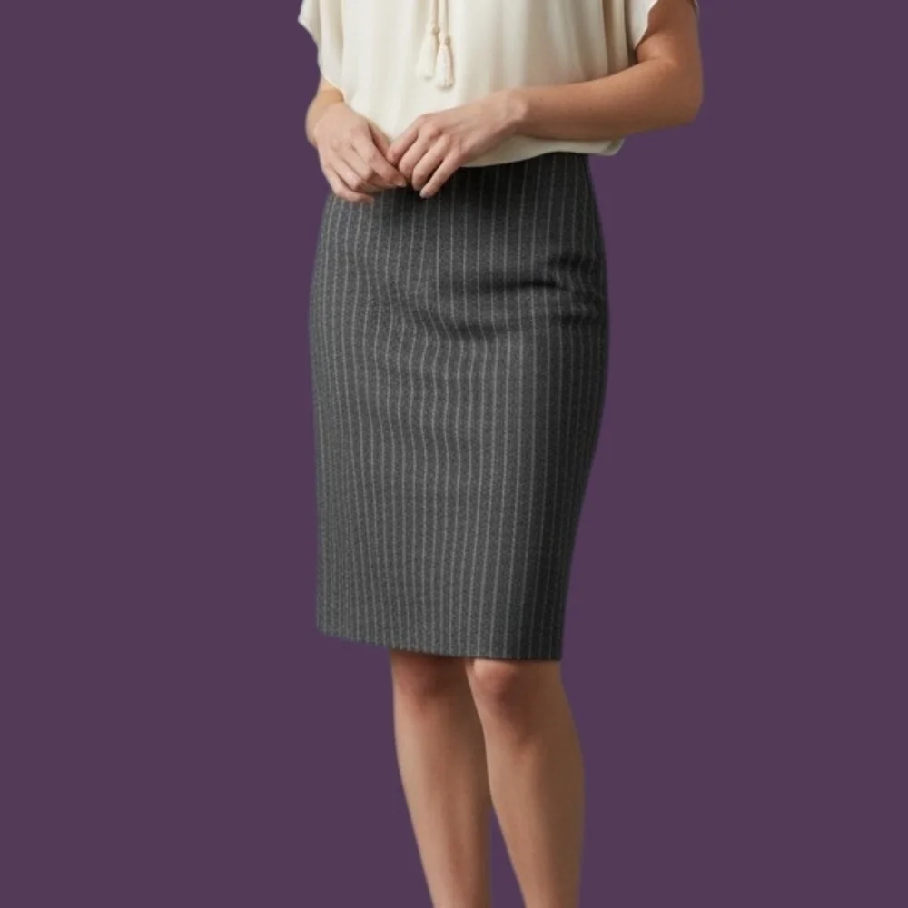 VTG MICHAEL KORS 1990s Grunge Gray Pinstripe Wool Pencil Flat Front Skirt